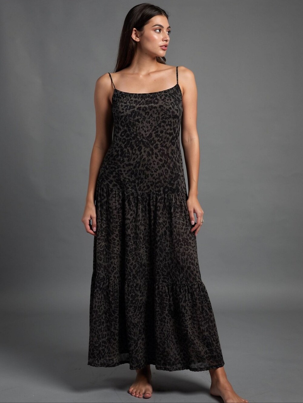 Old Navy Sleeveless Leopard Print Maxi Dress in Black